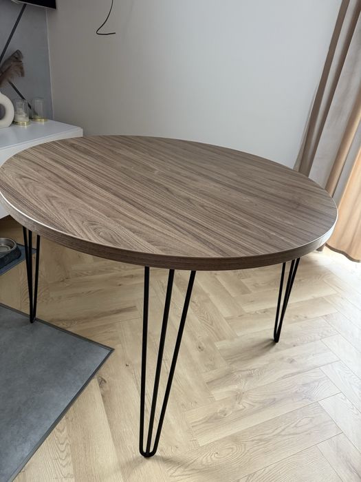 Stol okragly 110cm brąz, czarne nóżki