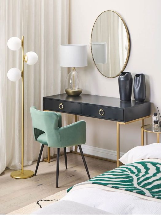 Consola Secretária Preto/Dourado 115 cm 50 cm com arrumação
