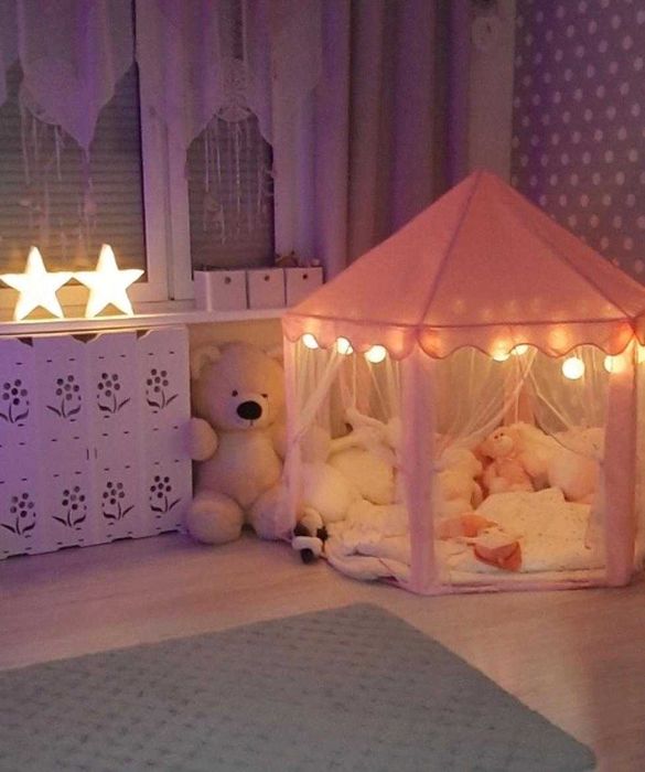 Różowy namiot do zabawy dla dzieci – domek do pokoju i ogrodu