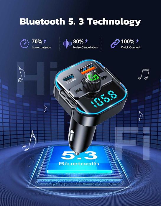 Adapter Bluetooth FM do samochodu USB C PD QC 54W Glangeh 858