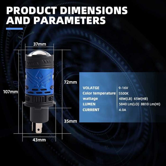 Найпотужніші лед  міні-лінзи H4 F90 PLUS  12V 70/90W + LASER