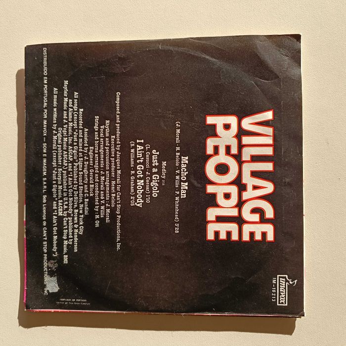 Disco Vinil Pequeno "Village People- Macho Man/Just a Gigolo"