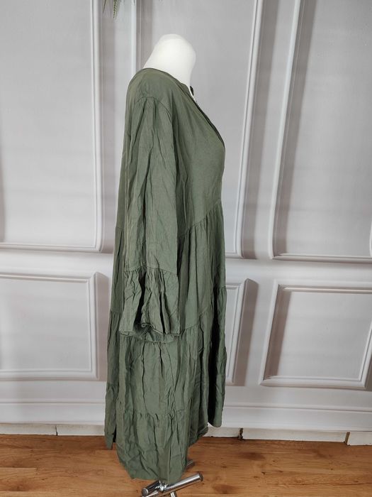 Wygodna sukienka midi khaki rozmiar ok 44/46 wiskoza