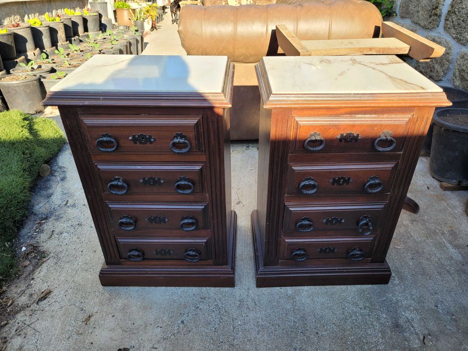 1 par mesinhas cabeceira madeira Vintage