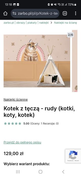 Naklejka na ścianę kotek z tęczą do pokoju dziecka