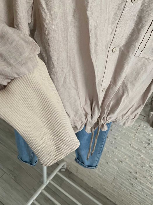 Xana nowa koszula bezowa z ściągaczem dzianinowym wiązana krótka jak len
