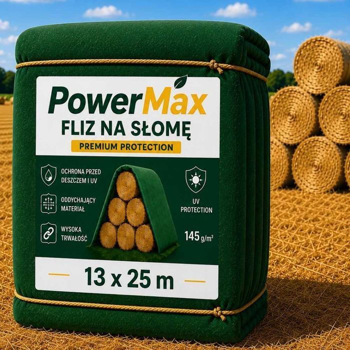 Fliz do słomy, fliz na siano i fliz do bel o wymiarach 13 x 25 m i gramaturze 145 g/m² tym rozmiarem przykryjesz 120 bel o średnicy 180 cm