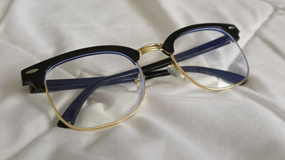 Nowe okulary zerówki czarno-złote stylowe unisex