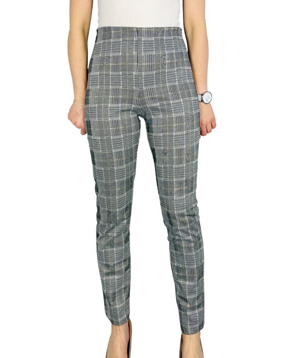 Spodnie w kratę z wysokim stanem S 36