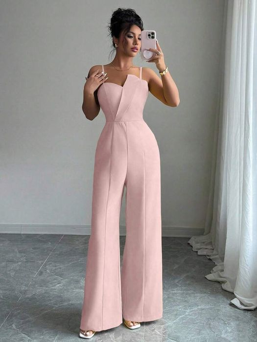 Shein różowy elegancki kombinezon z szerokimi nogawkami m 1ła