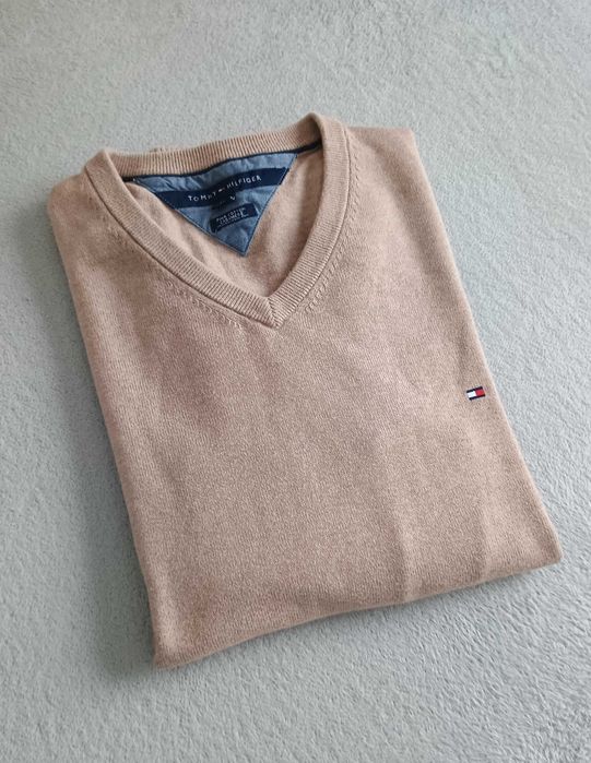 Męski sweterek Tommy Hilfiger pima cotton & cashmere rozmiar L, beżowy