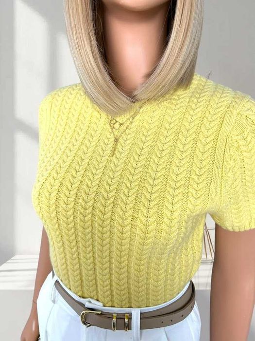 Nowy żółty sweter damski z krótkim rękawem Zara 36 S 100% Wełna