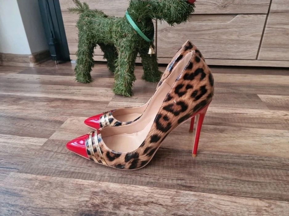 Cudowne Szpilki Lakierowane--Leopard--Na wysokim--Obcasie Nowe  Roz.46