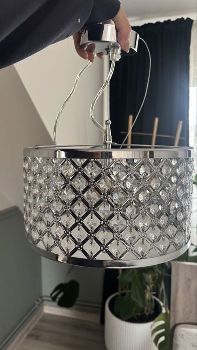 Lampa wiszaca sufitowa krysztalki krysztalowa srebrna glamour