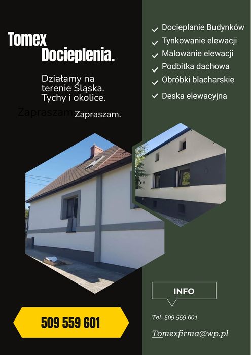 Docieplenia styropian, wełna, tynkowanie, malowanie elewacji.