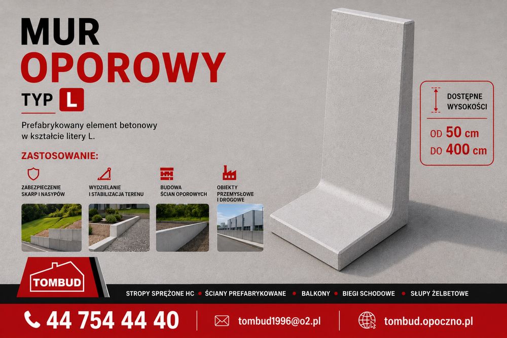 Mur oporowy L / ściana oporowa L / mury oporowe T