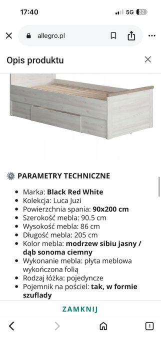 Łóżko jednoosobowe 90x200