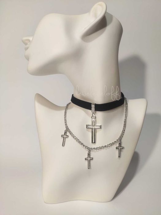 Naszyjnik choker krzyż y2k alt gothic grunge punk rock metal romwe emo