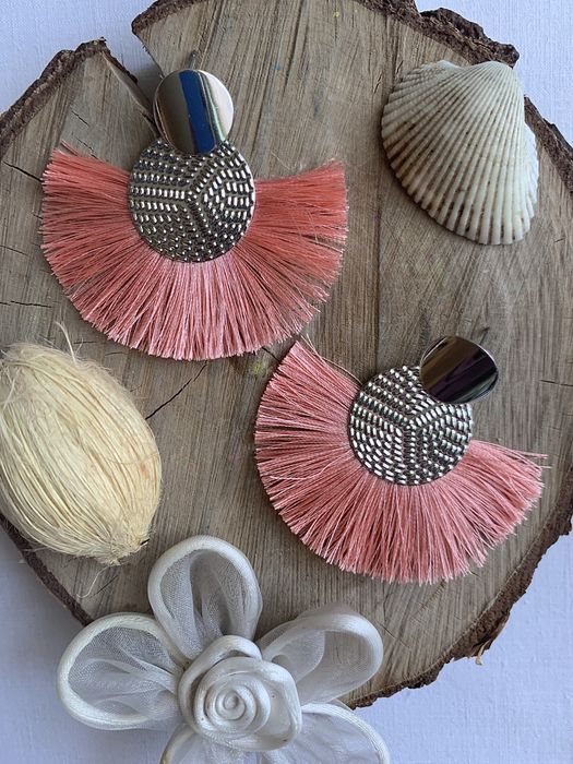 Kolczyki zwisające Frędzle, Coral Pink/Pudrowy Róż