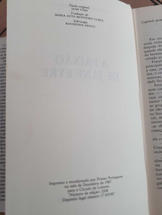Livro A Paixão de Jane Eyre, Charlotte Bronte - Círculo Leitores, 1987