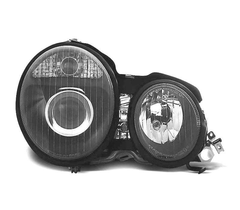FARÓIS MERCEDES CLASSE E W210 95-99 FUNDO NEGRO