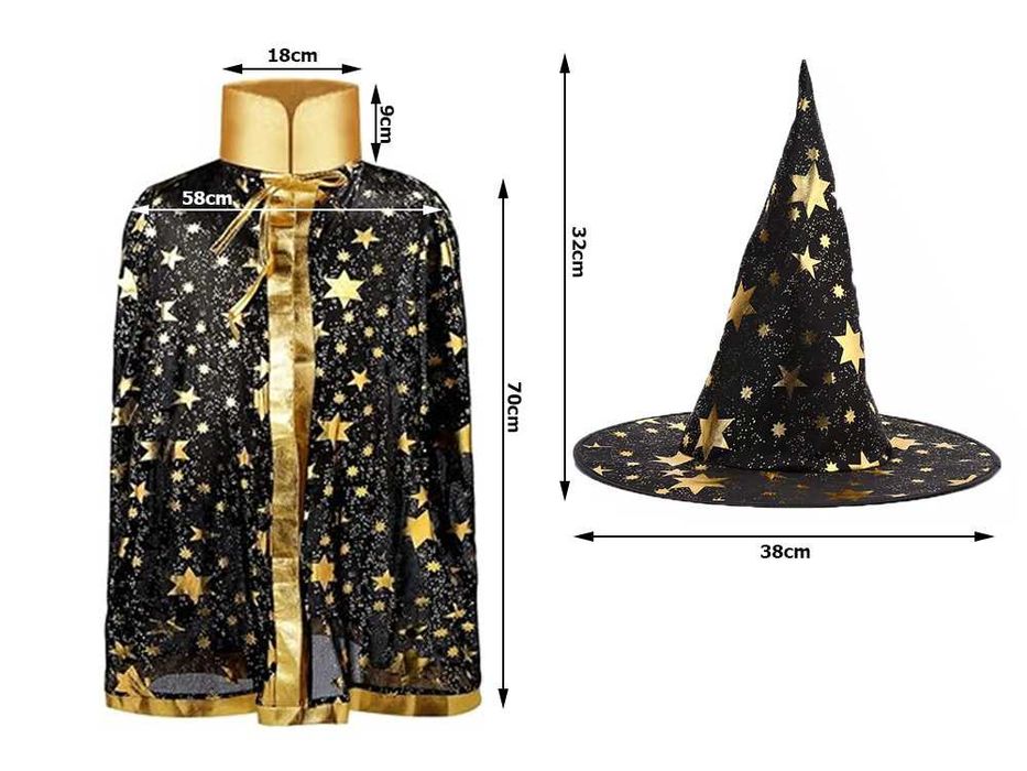 Strój przebranie kostium czarodziej czarodzieja halloween peleryna L
