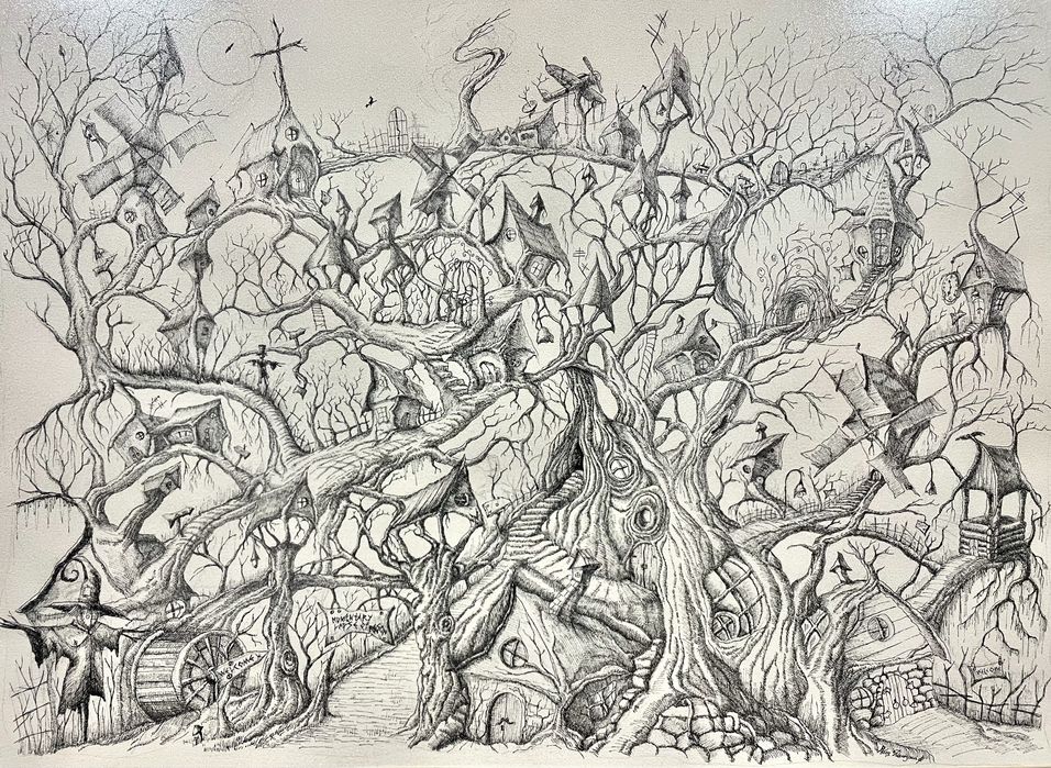 Картина, бумага, перо , тушь