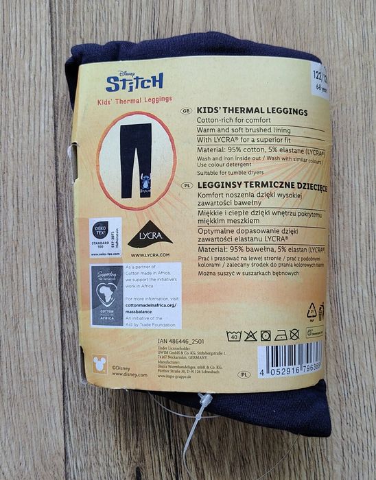 Legginsy termiczne dziecięce granatowe Stitch 122-128 nowe