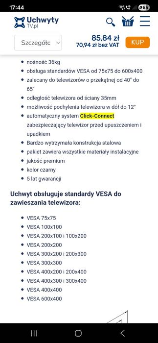 Uchwyt do montazu tv skladany
