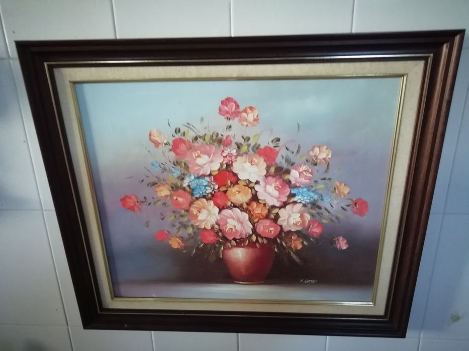 Quadro lindo Antigo Pintado Mão