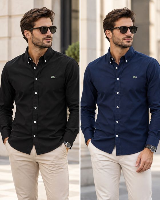 Оригінал Lacoste чоловіча сорочка Oxford 100% бавовна Regular Fit Button-Down синя чорна S L CH1911 Лакост