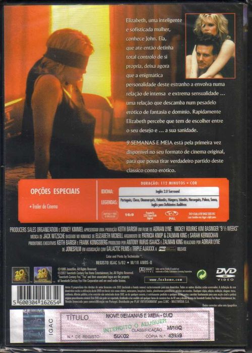 Filme em DVD: NOVE SEMANAS E MEIA "9 Semanas e Meia" - NOVO! SELADO!