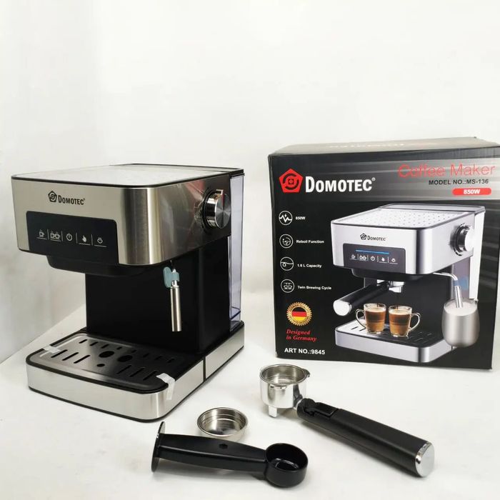 Кавоварка Domotec MS-136: 850 Вт, 15 бар, сенсорна панель, регулювання пари,підігрівання чашок кавомашина