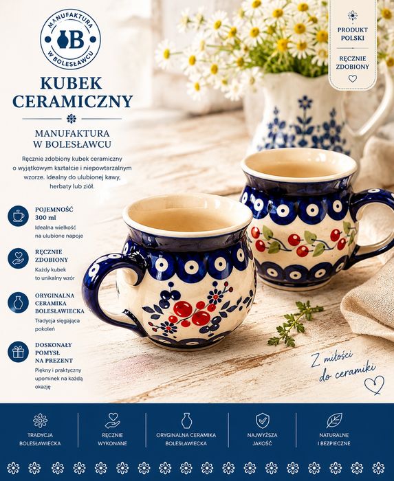 Kubek ceramiczny czeski 300 ml dwupak ceramika Bolesławiec
