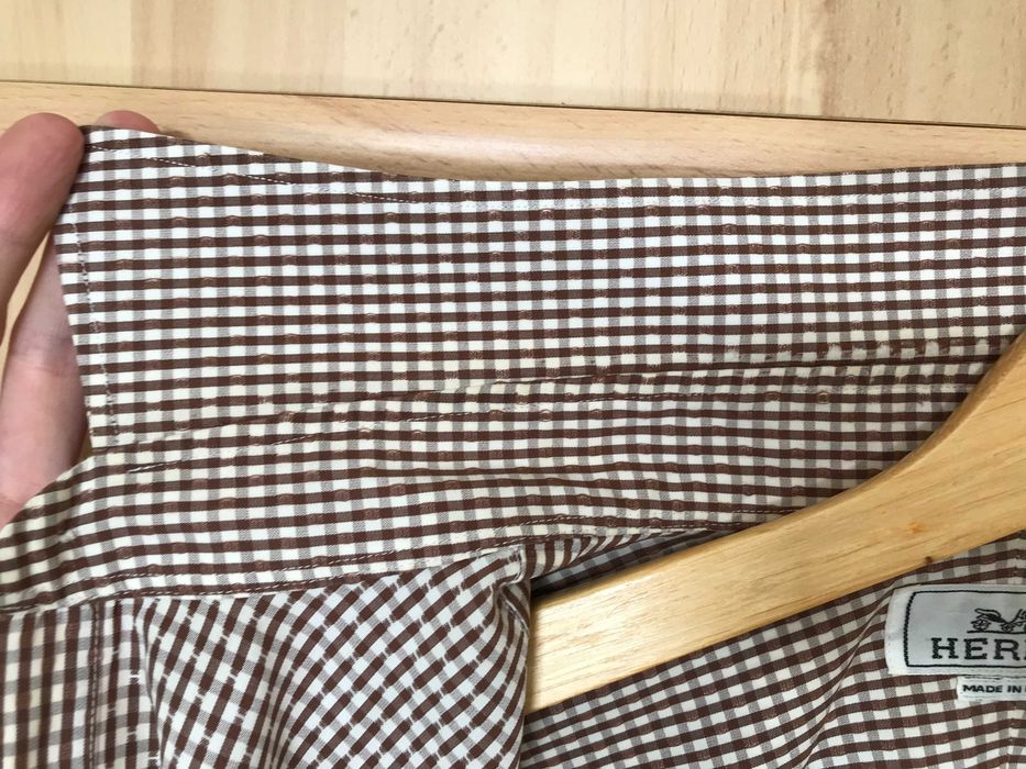 Męska brązowa koszula Hermès w kratkę r. 15.5 / 39