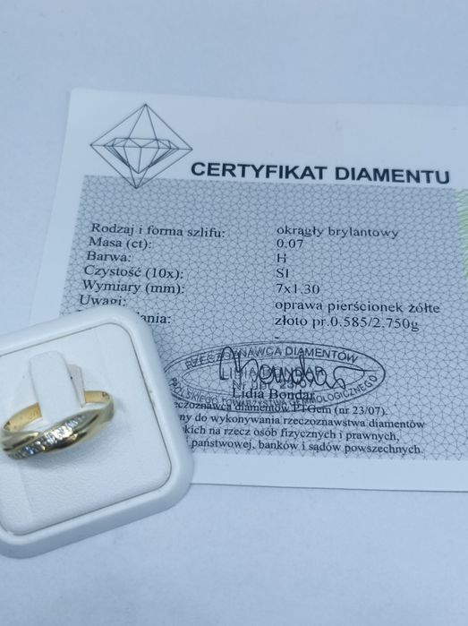 Złoty pierścionek z brylantami, złoto 585 Rozmiar  18