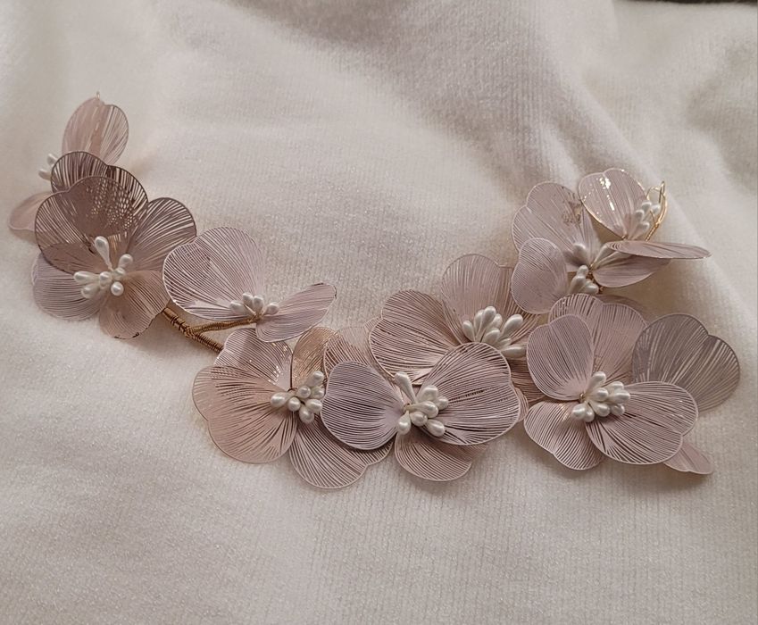 Ozdoba do wlosow pudrowy róż + złoto