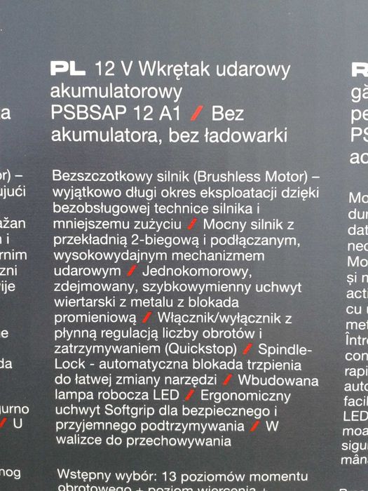 Parkside Performance Wkrętak udarowy akumulatorowy PSBSAP 12 A1