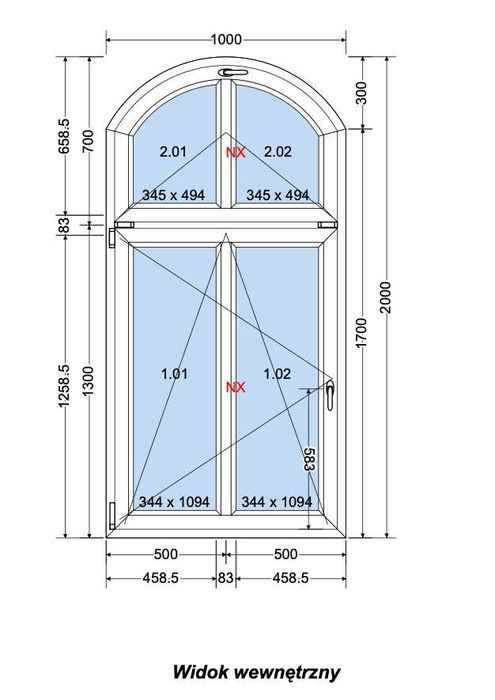 Okno PCV łukowe, łuk odcinkowy 1000x2000mm, RU+U, dolnośląskie, cała Polska! Dowieziemy, zamontujemy!