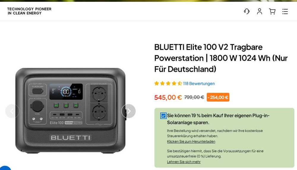 BLUETTI Elite 100 V2 1024Wh 1800Вт Новая (из Германии)