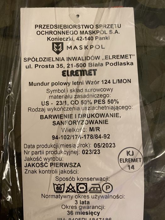 Mundur wojskowy ketni 124L m/R