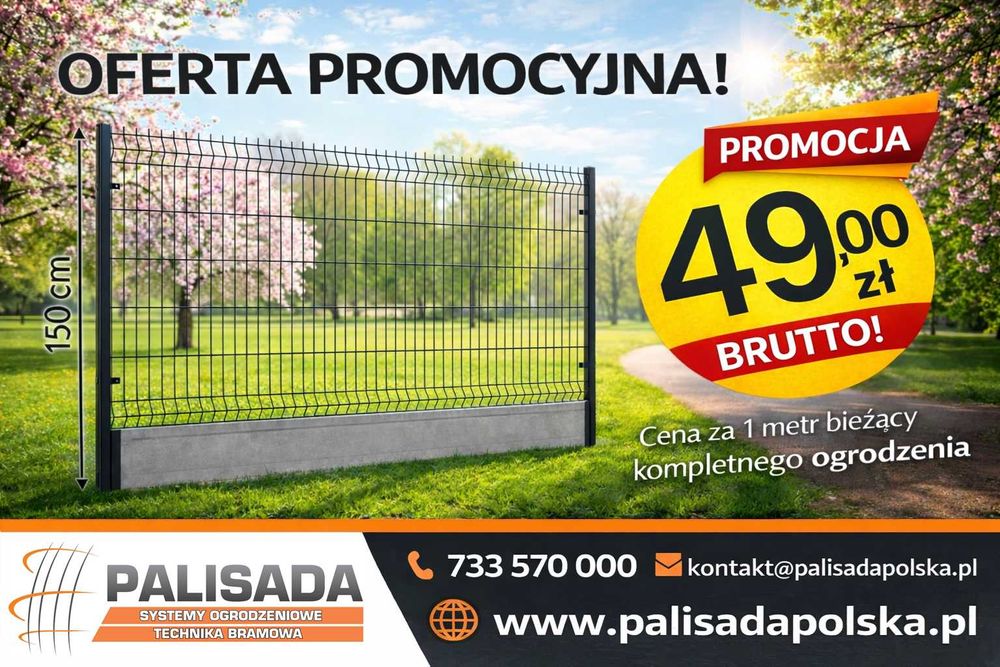 PROMOCJA!!! OGRODZENIA PANELOWE 4 mm | H= 153 cm + Podmurówka 25 cm