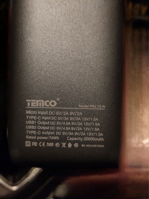 Павербанк Іспанія TEMCO PowerBank 20000mAh 22.5w (PAL13-N) 74Wh