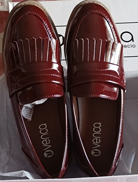 Mocassins senhora, cor grená, verniz,  37,5 // 38