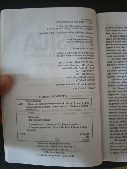 Livro Física – Um Curso Universitário (Alonso & Finn) – Volume I & II