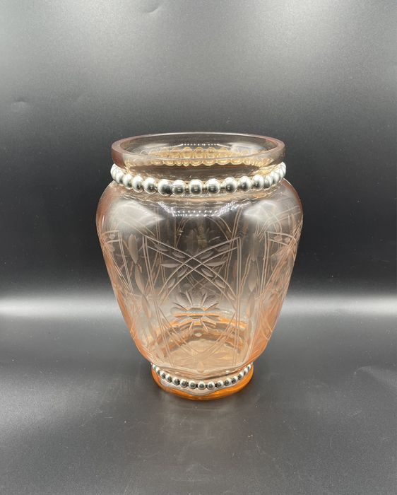 Vaso antigo vidro lapidado com prata