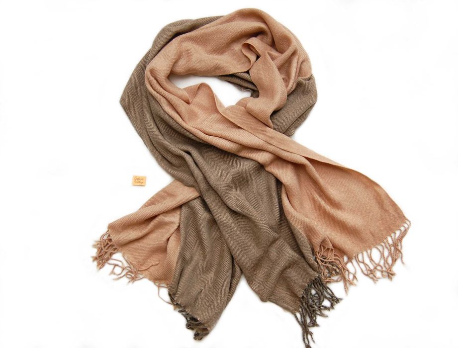 Szal damski, beż, camel, brąz, wiskoza, wełna
