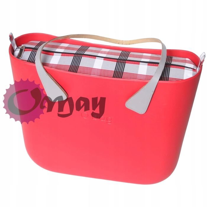Szary organizer do OBAG STANDARD krata czerwona czarna 2kieszenie OMAY