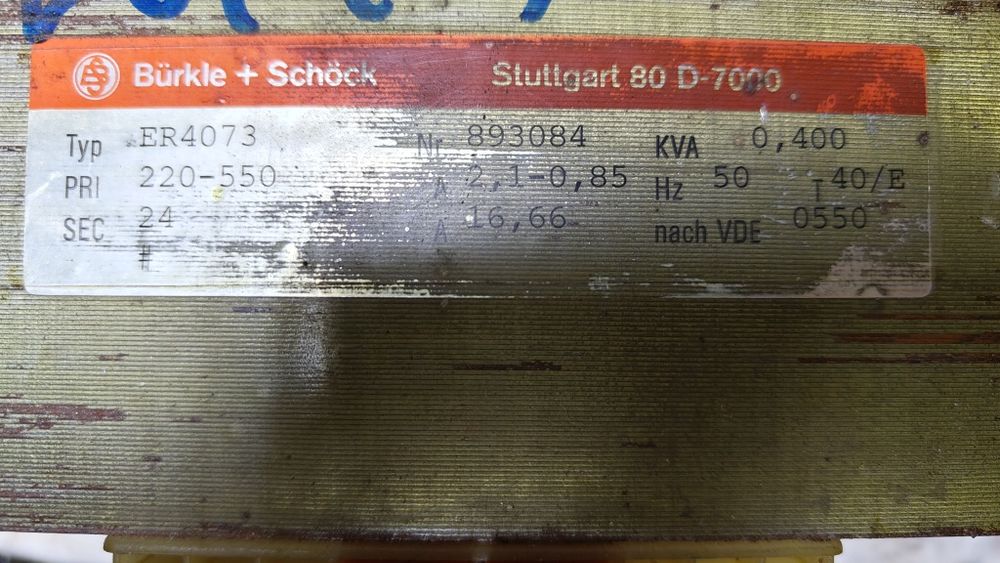 Transformador Bürkle + Schöck Stuttgart 80 D-7000.