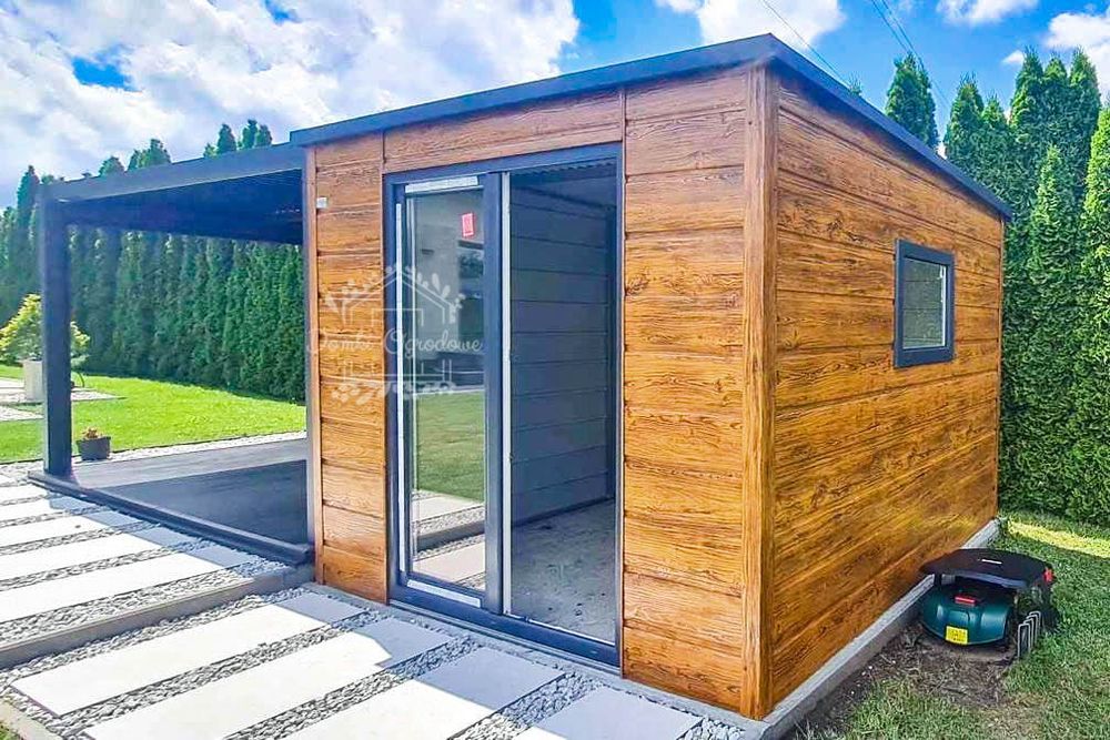 Schowek Domek Ogrodowy 2x2,5m Okno Drewnopodobny dach Spad w tył ID654
